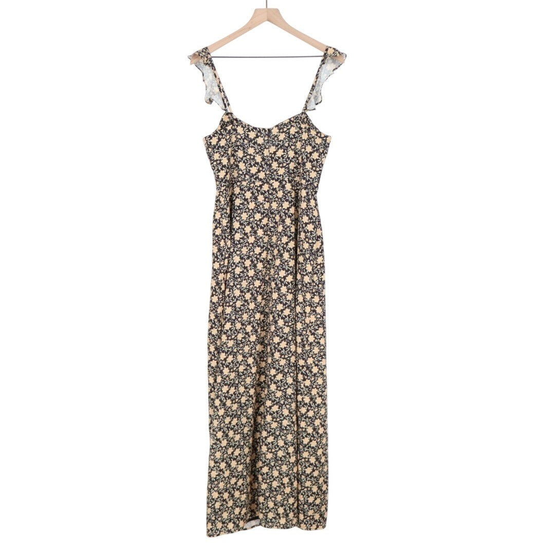 Lulus The Way to Love Ruffled Maxi Dress Womens Medium Black Floral Print Lined