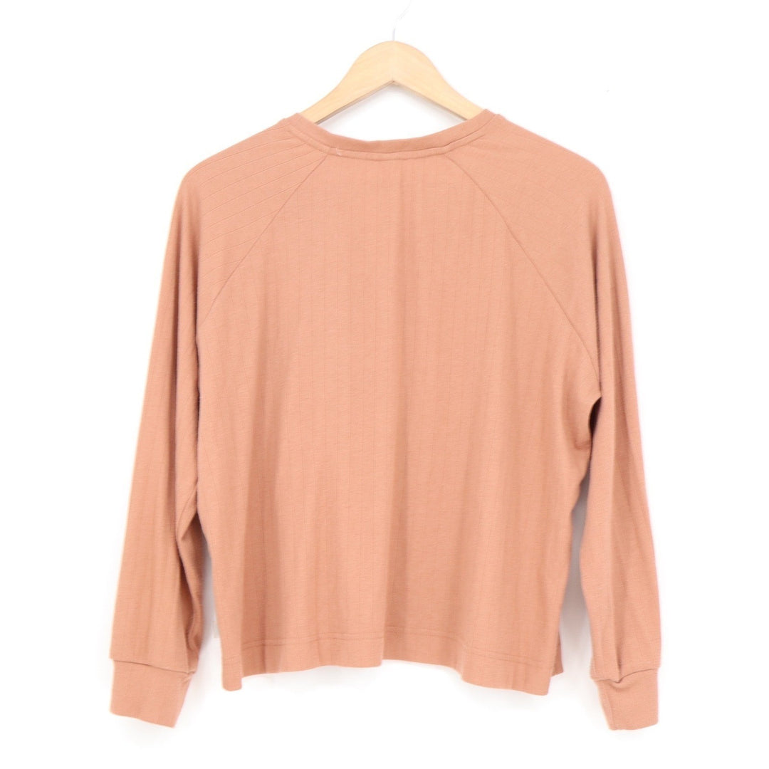 Bliss Women Ribbed Knit Split V-Neck Raglan Long Sleeve Top Terracotta Clay M