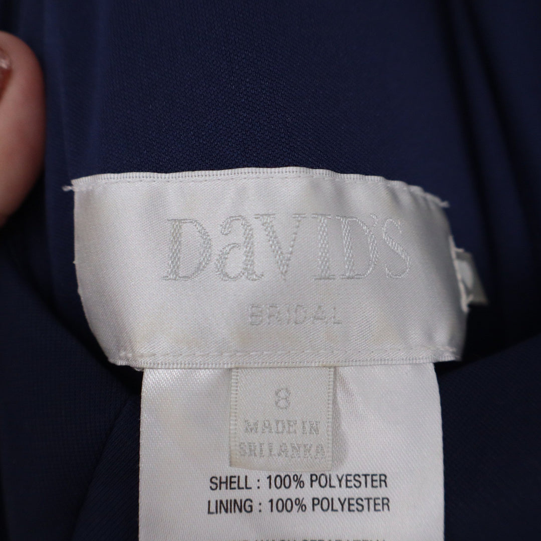 Davids Bridal Navy Blue Halter Twist Front Chiffon Maxi Dress Gown Size 8