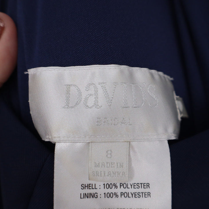 Davids Bridal Navy Blue Halter Twist Front Chiffon Maxi Dress Gown Size 8