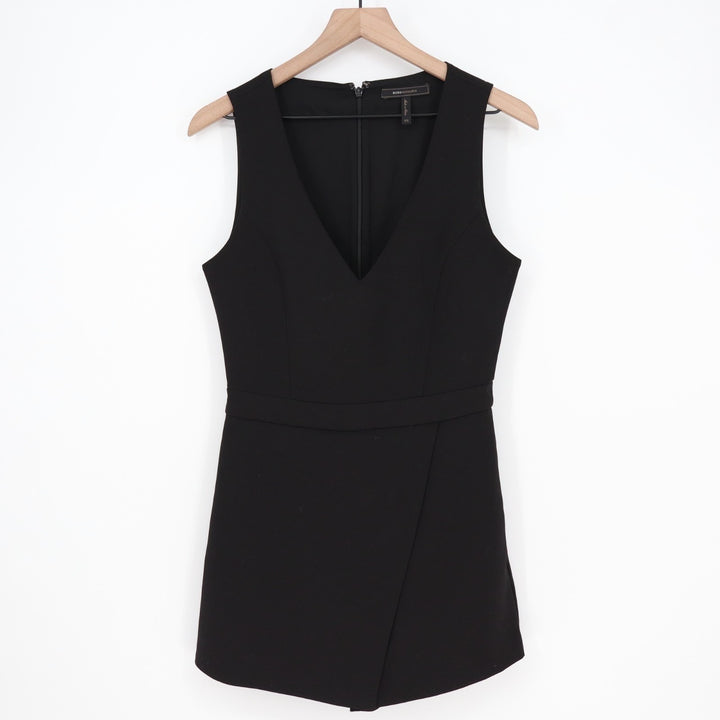 BCBGMAXAZRIA Asymmetrical Romper Womens 02 Black Stretch Back Zip Sleeveless