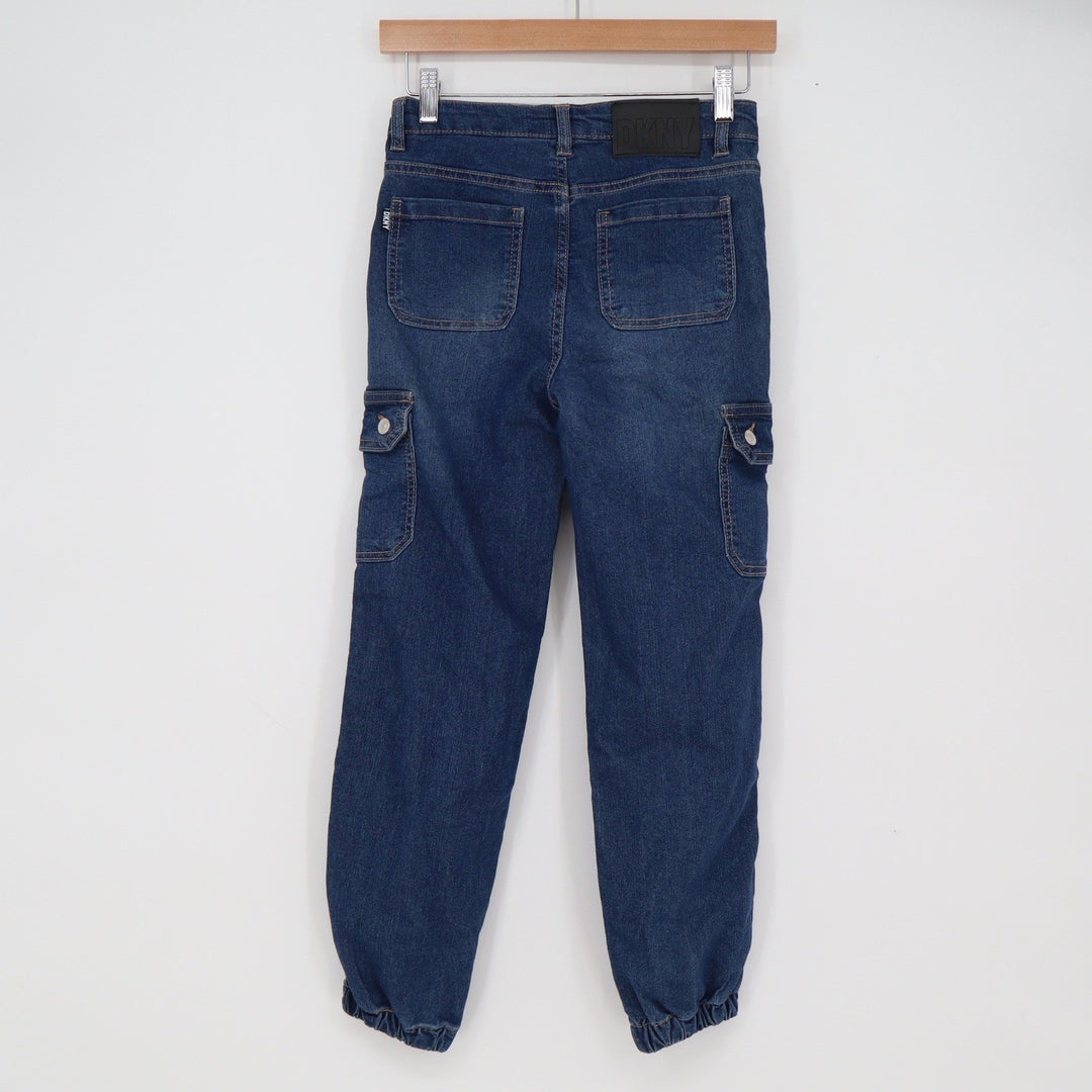 DKNY Joggers Girls 12 Cargo Blue Dark Wash Elastic Cuff Excellent