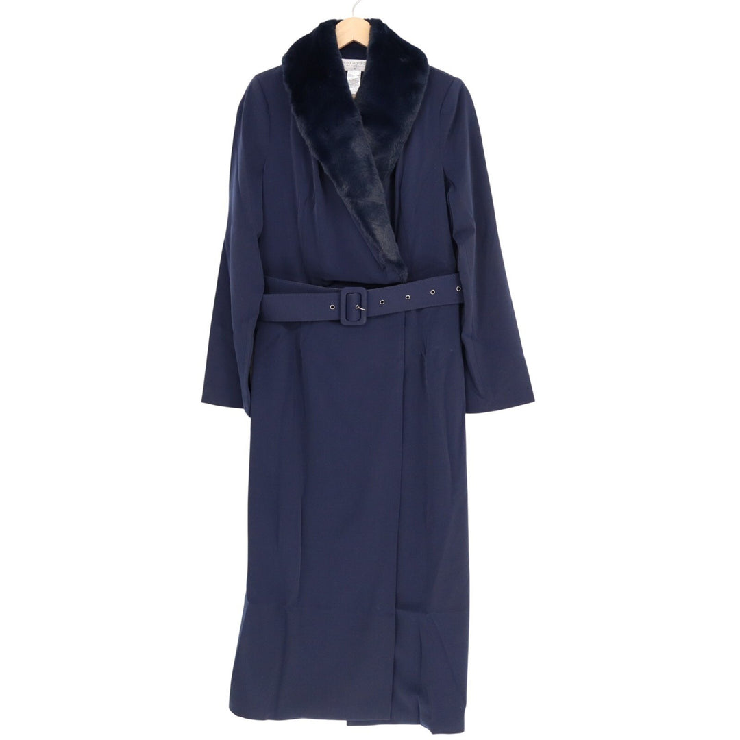 Naked Wardrobe The Statement Trench Coat Womens Medium Navy Fur Shawl Collar