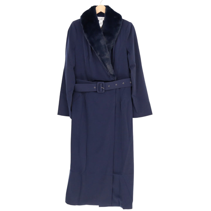 Naked Wardrobe The Statement Trench Coat Womens Medium Navy Fur Shawl Collar