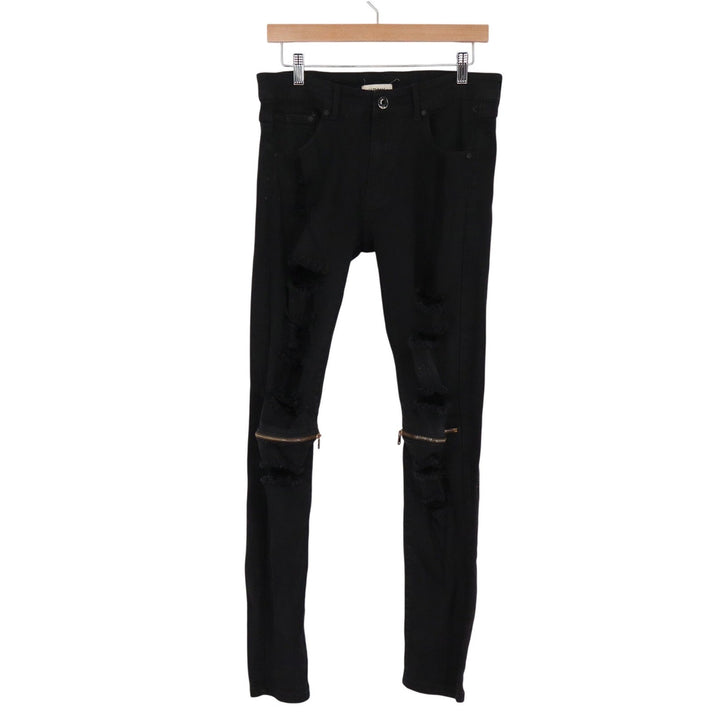 KDNK Mens Black Distressed Skinny Jeans Ripped Knee Zipper Size 32