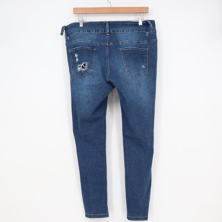 Blue Savvy Distressed Skinny Jeans Womens 14 Medium Wash Ripped Frayed Denim
