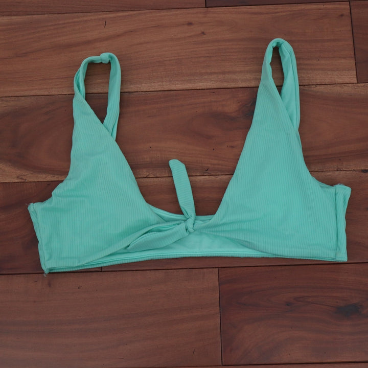 No Boundaries Mint Green Ribbed Front Tie Bikini Top Size L 11-13 Bralette Swim