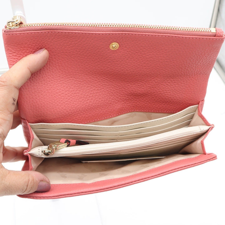 Radley London Medium Pink Pebbled Leather Flapover Matinee Wallet