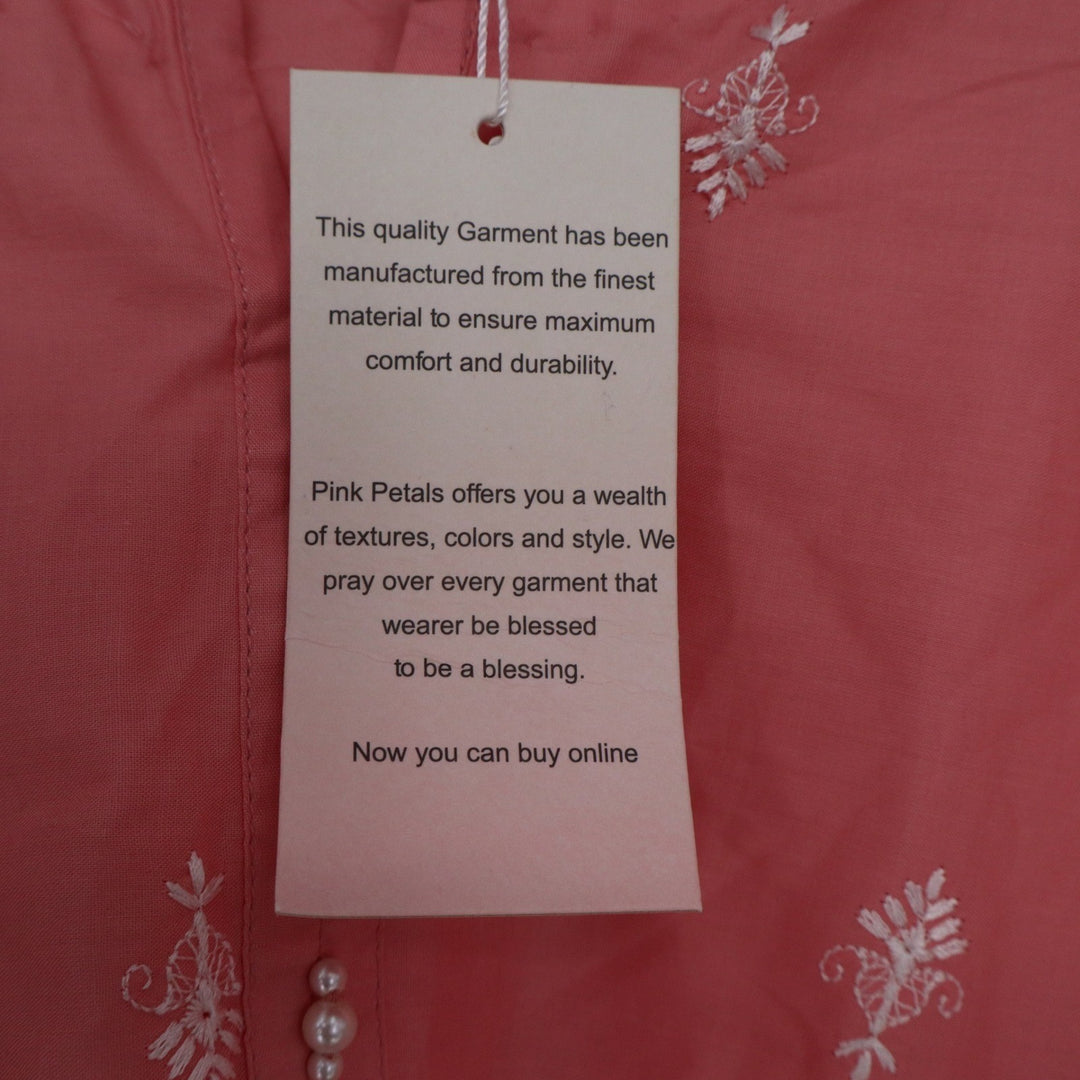 Pink Petals Girls Coral Pink Embroidered Kurta Set 2pc Tunic & Pants Size 17-18y