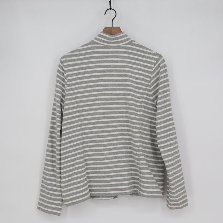 Jones New York Jacket Women XL Gray White Striped Cotton Stretch Full Zip Pocket