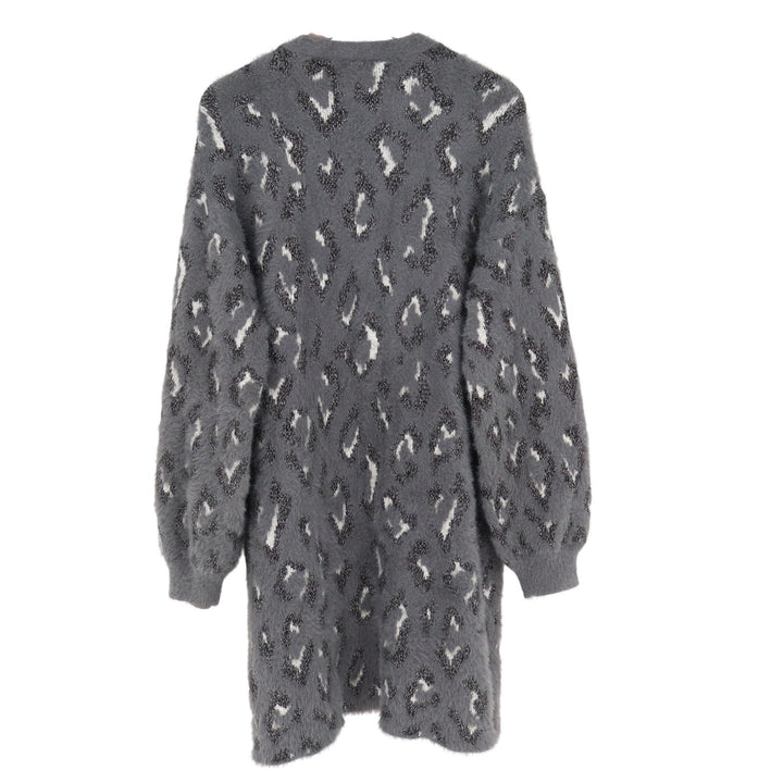 INC International Concepts Grey Cheetah Fuzzy Metallic Longline Cardigan Large