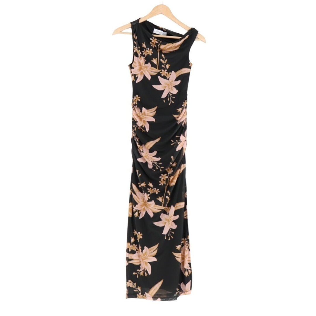 Petal & Pup Arabelle Maxi Dress Womens XS Black Floral Off Shoulder Side Split