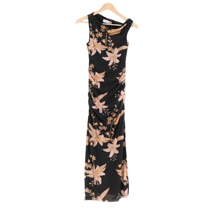 Petal & Pup Arabelle Maxi Dress Womens XS Black Floral Off Shoulder Side Split