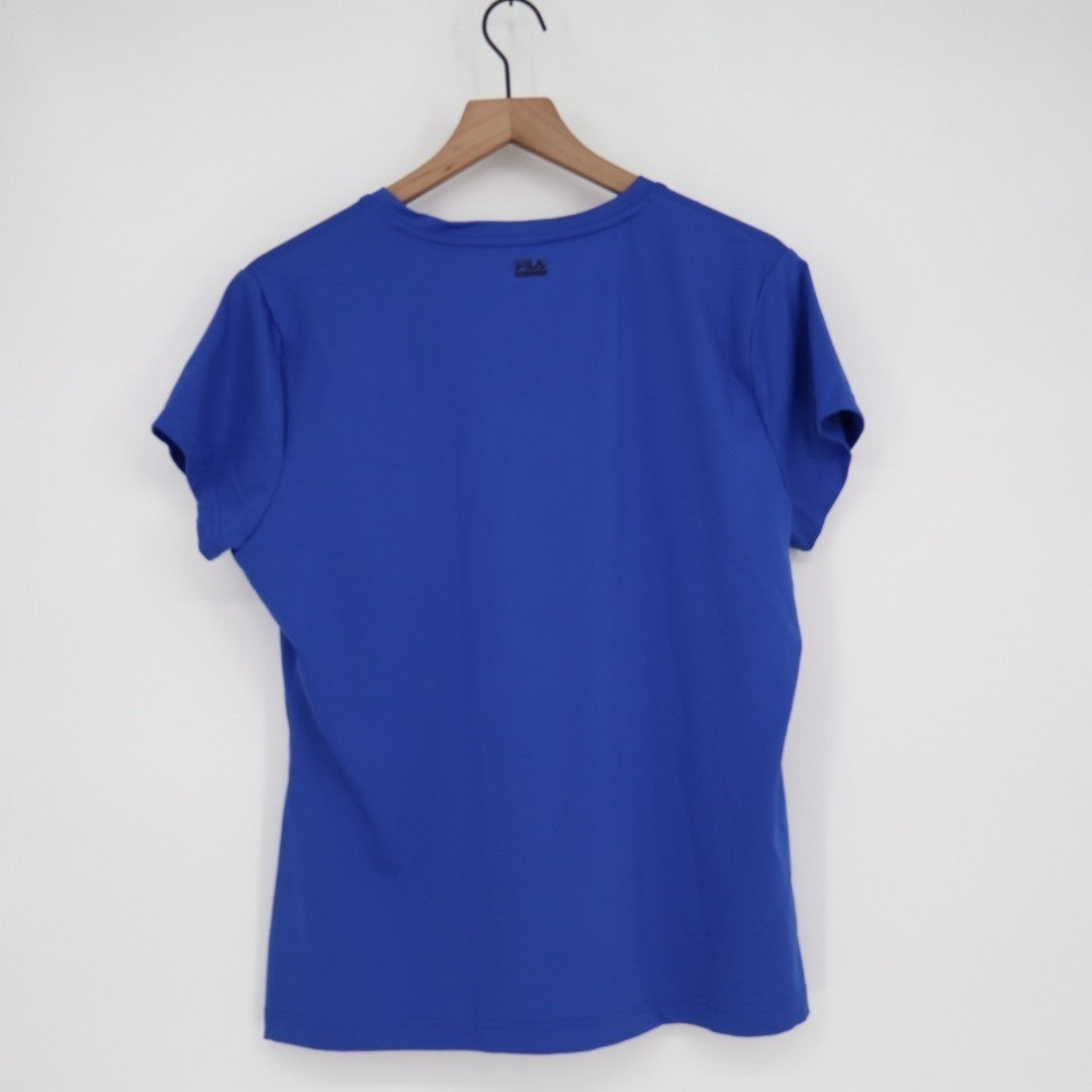 Fila Sport Live In Motion T Shirt Womens XL Blue Stretch V-Neck Short Sleeve