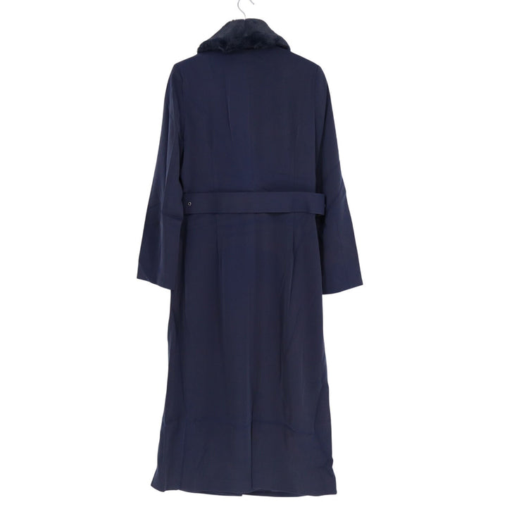 Naked Wardrobe The Statement Trench Coat Womens L Navy Fur Shawl Collar Stretch