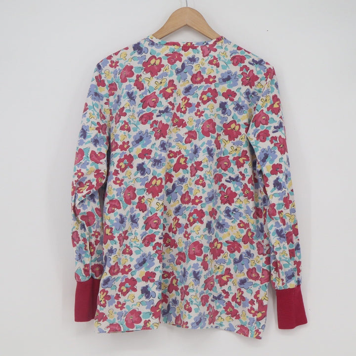 Vintage Jasco Uniform Co Floral Scrub Jacket Pink Blue Snap Front Medium USA