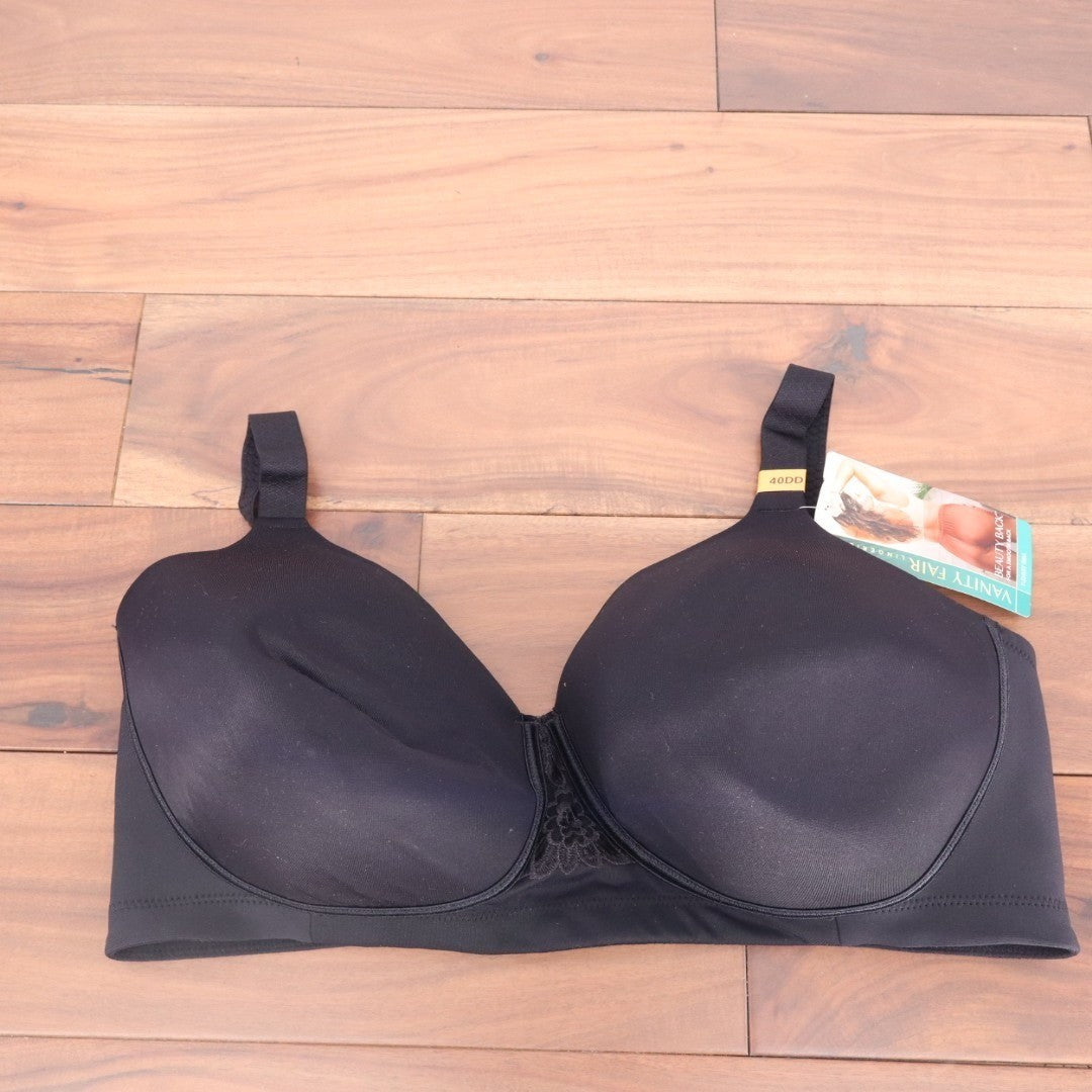 Vanity Fair Beauty Back Bra Women 40DD Black Stretch Full Figure Wirefree Padded