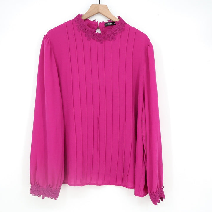 Shein Curve Magenta Pink Pintuck Pleated Lace Trim Blouse 4XL