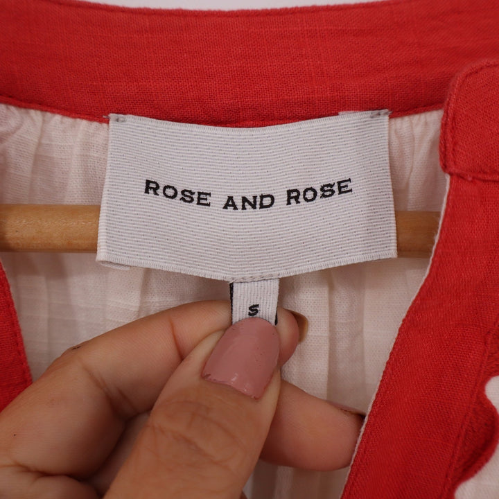 Rose and Rose Ivory Red Ric-Rac Trim Cotton Gauze Peasant Blouse Small Boho Top