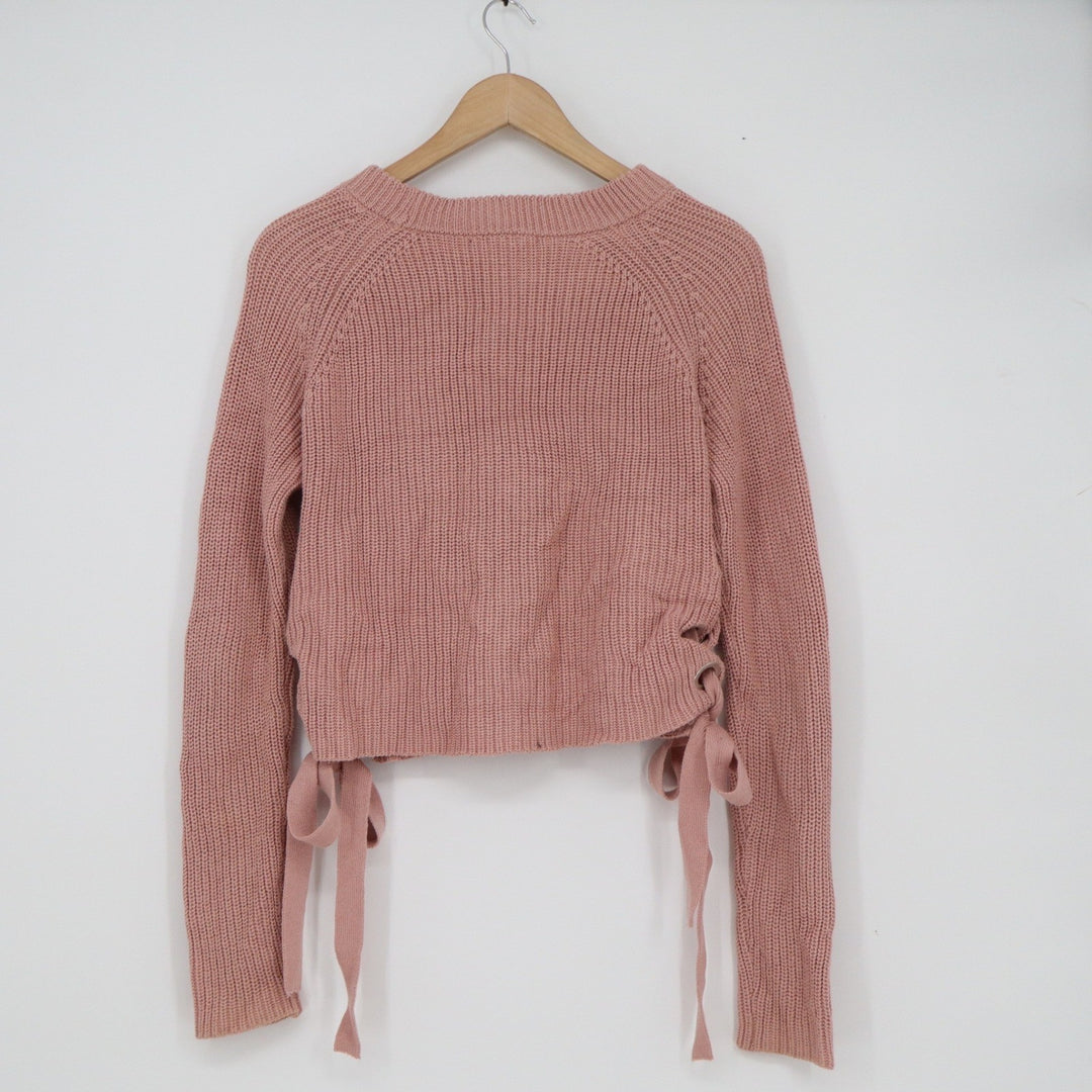 Forever 21 Dusty Rose Pink Side Lace Up Grommet Cropped Ribbed Knit Sweater S