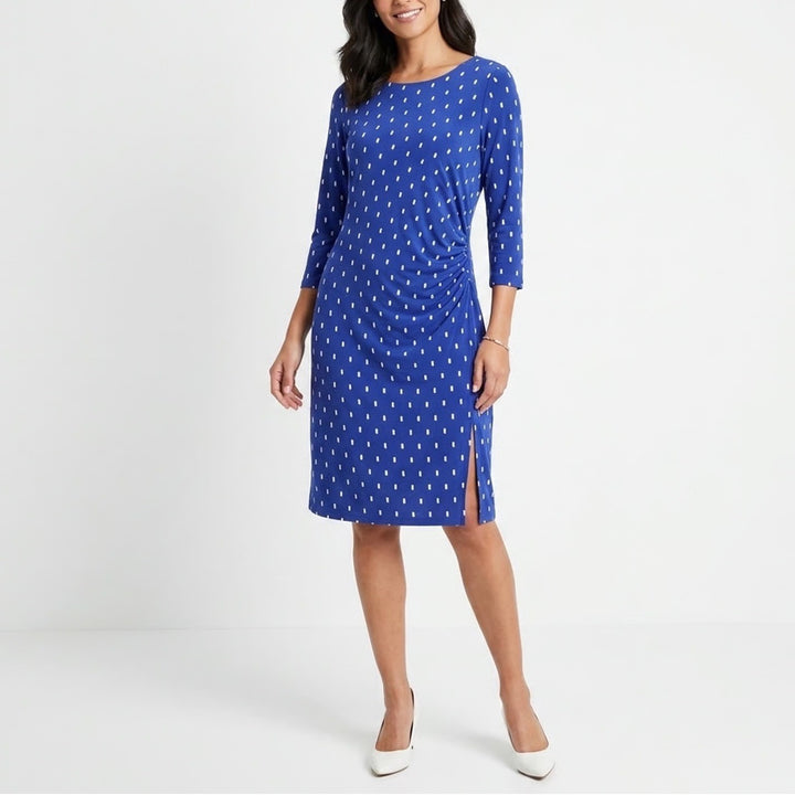 Jaclyn Smith Collection Blue White Dash Print Ruched Sheath Dress XL