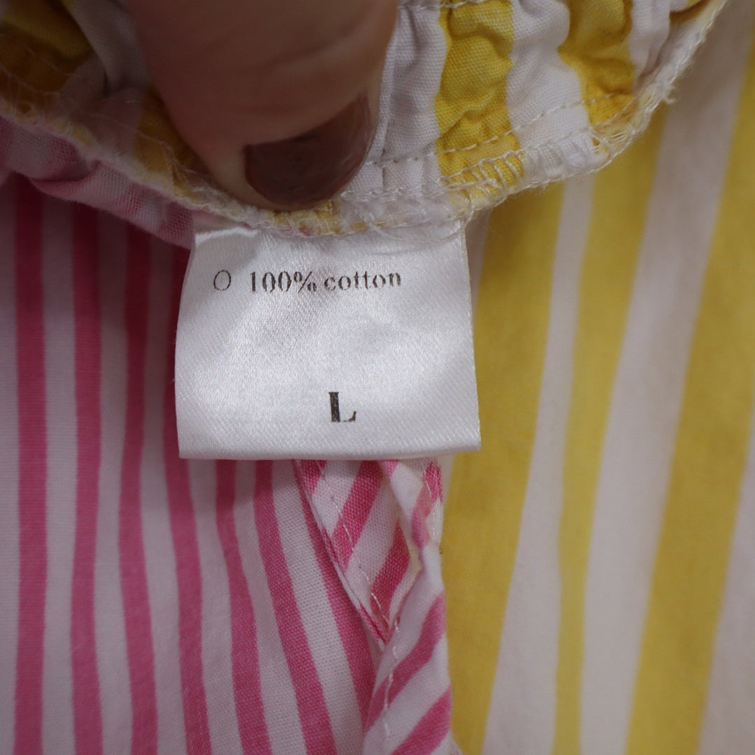 Pink Yellow Striped Colorblock Cotton Shorts Elastic Waist Size L