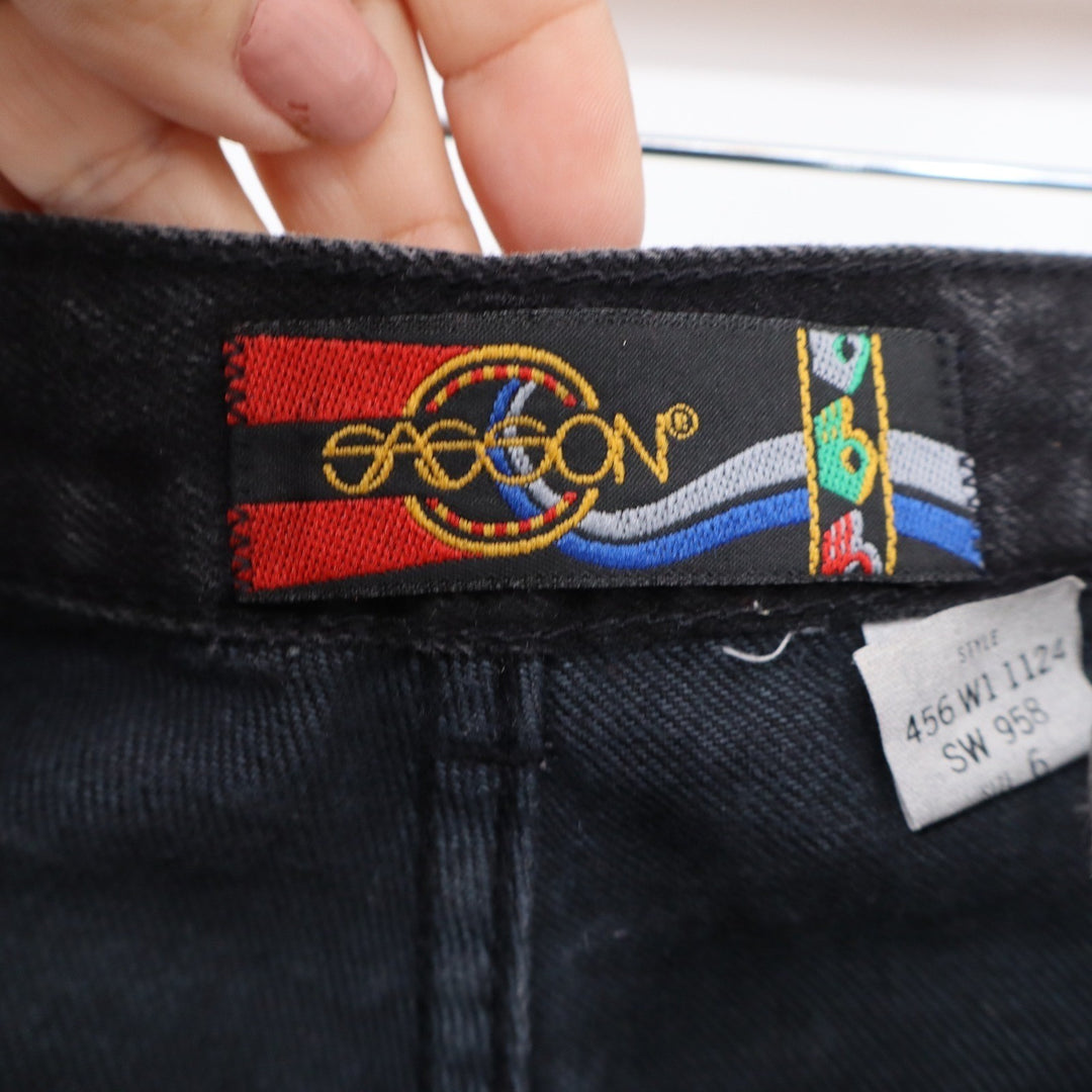 Sasson Vintage High Waisted Tapered Acid Wash Black Ankle Zip Jeans Size 6