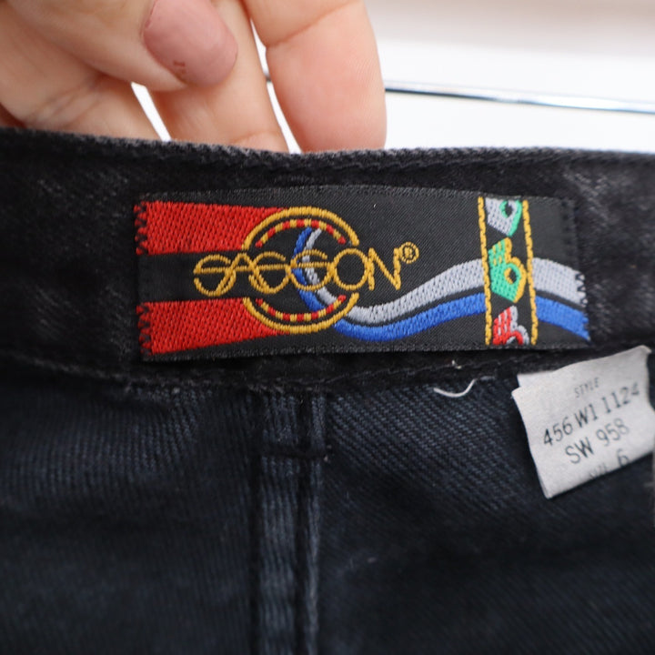 Sasson Vintage High Waisted Tapered Acid Wash Black Ankle Zip Jeans Size 6