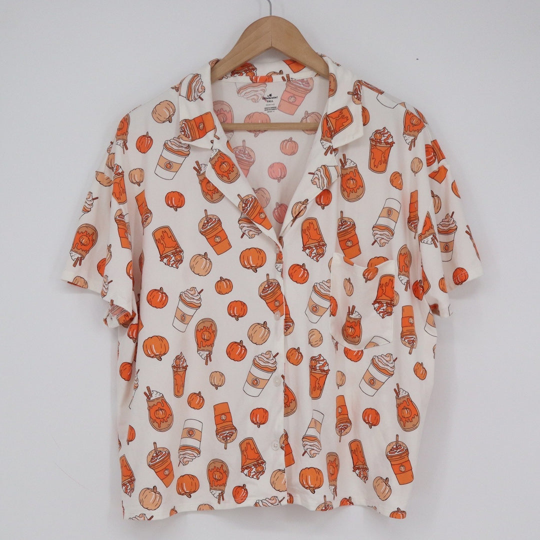 Way to Celebrate Fall Pumpkin Spice Latte Pajama Set Orange White Large 12-14