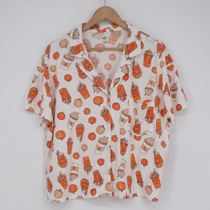 Way to Celebrate Fall Pumpkin Spice Latte Pajama Set Orange White Large 12-14