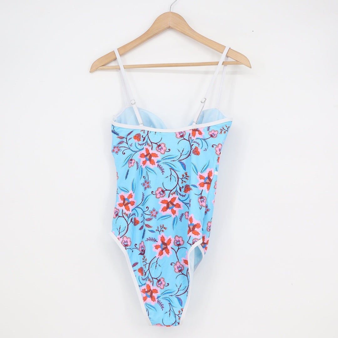 Cupshe Womens Blue Floral Cutout Tummy Control One Piece Swimsuit Size M NWT