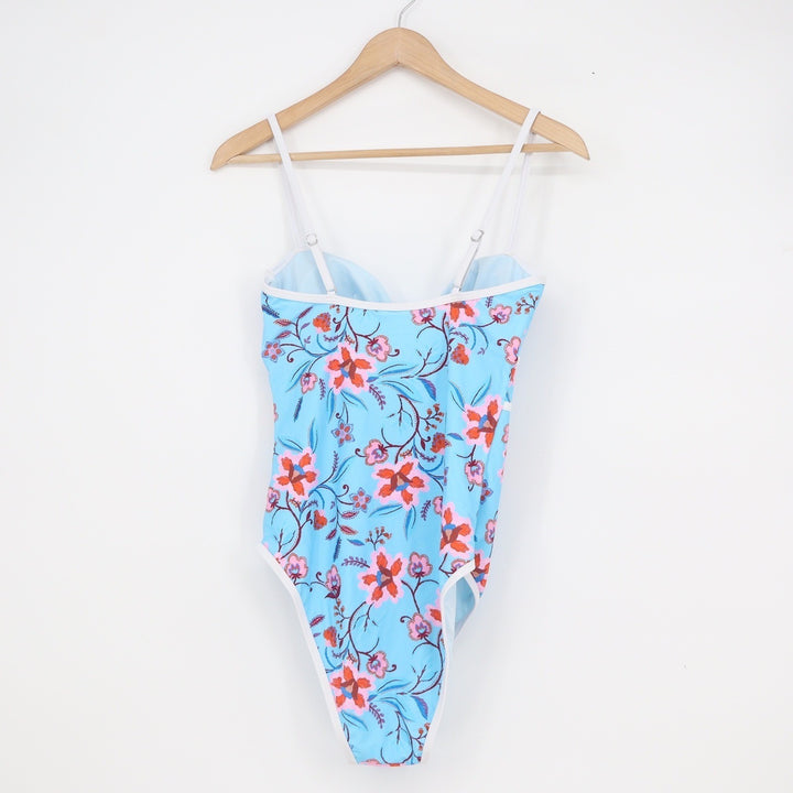 Cupshe Womens Blue Floral Cutout Tummy Control One Piece Swimsuit Size M NWT