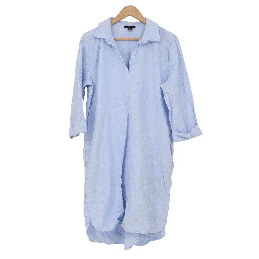 Saks Fifth Avenue Light Blue Linen Cotton Shirt Dress Womens Large L