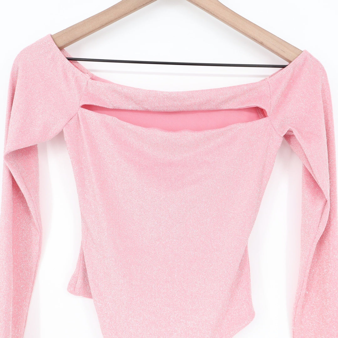 Naked Wardrobe Pink Shimmer Lurex Cutout Off Shoulder Bodysuit Small