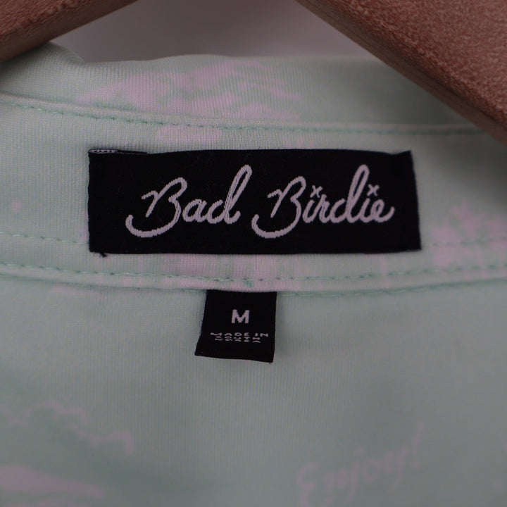 Bad Birdie Mens Mint Green Desert Print Performance Golf Polo Shirt Size M