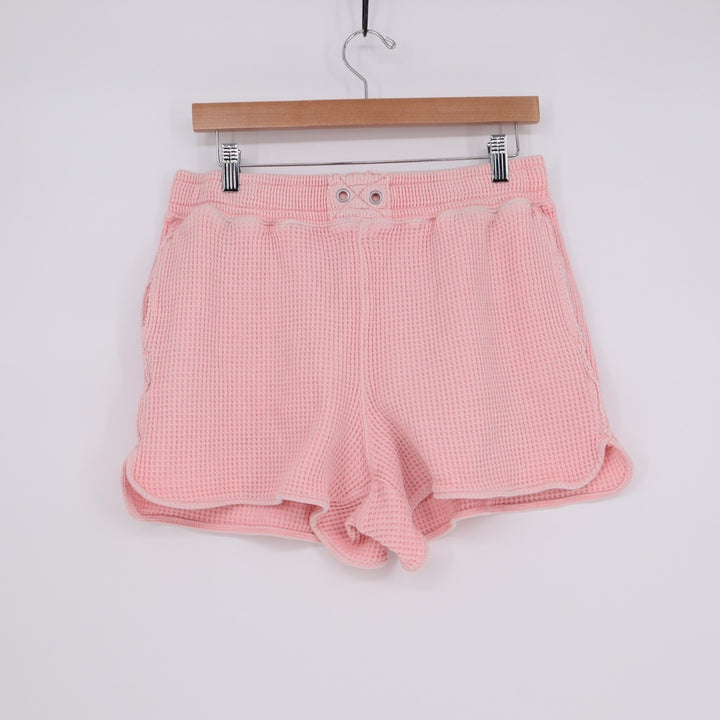 Aerie Lounge Shorts Womens Medium Pink Waffle Knit Cotton Mid Rise Slash Pockets