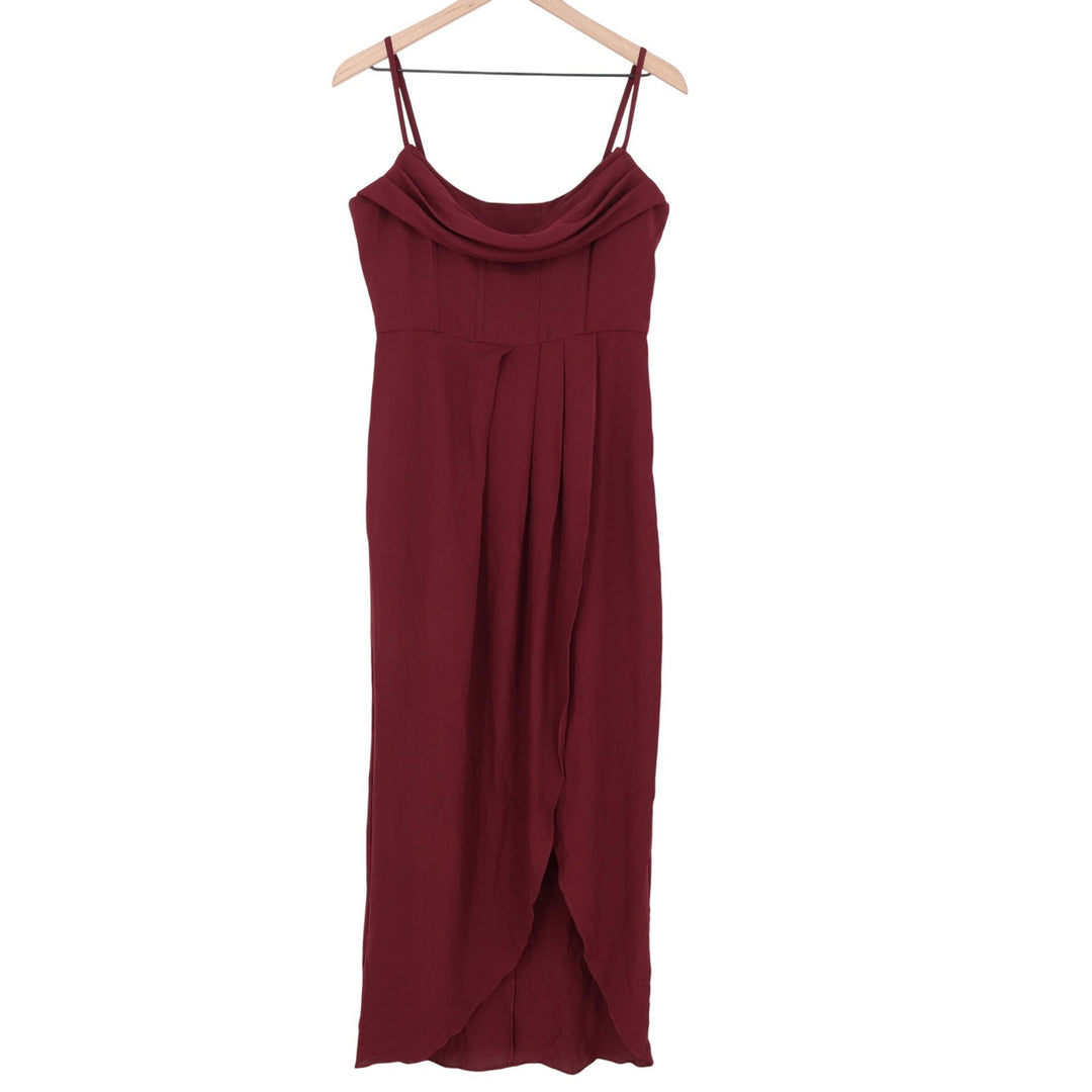 Showpo Andrina Wine Red Corset Midi Dress High Low Wrap SD22050142 Mens 8