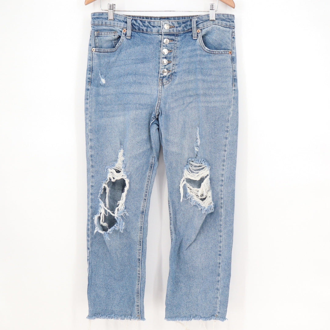 Wild Fable Womens Distressed Straight Leg Jeans Light Wash Button Fly Size 12