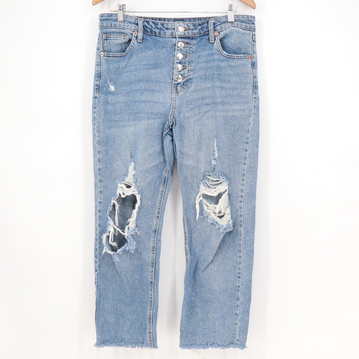Wild Fable Womens Distressed Straight Leg Jeans Light Wash Button Fly Size 12