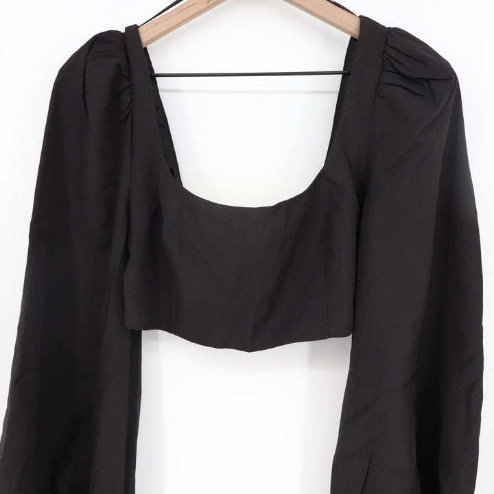 Naked Wardrobe The Statement Black Puff Sleeve Crop Top  Small