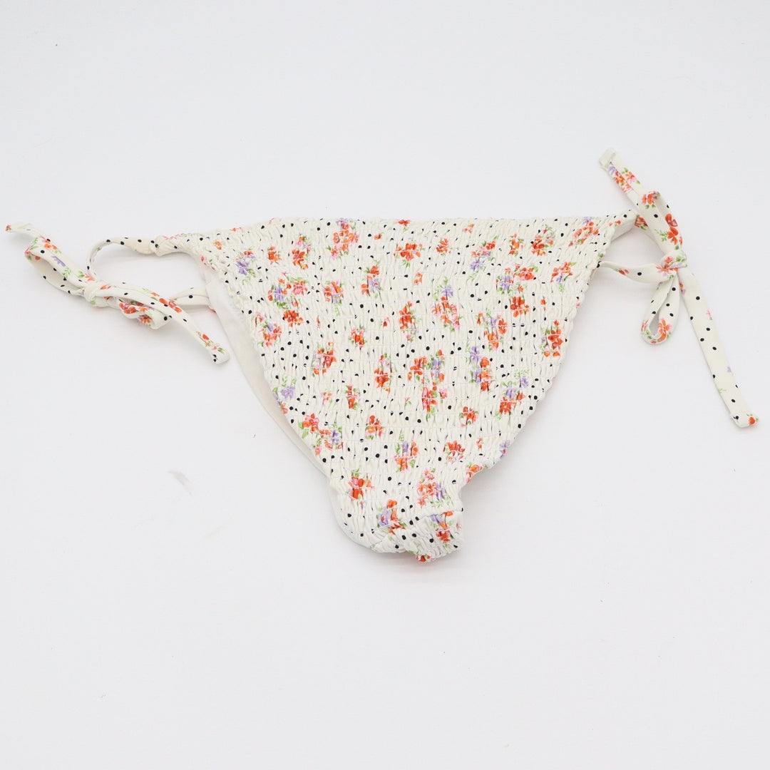 Aqua Bikini Bottom Womens S Smocked Floral Polka Dot Side Tie White Excellent