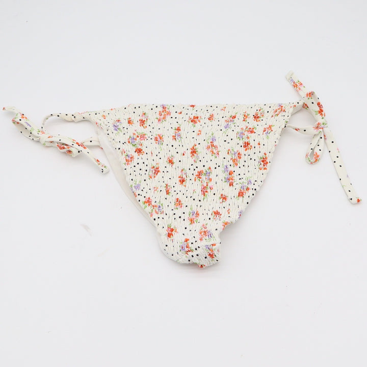 Aqua Bikini Bottom Womens S Smocked Floral Polka Dot Side Tie White Excellent