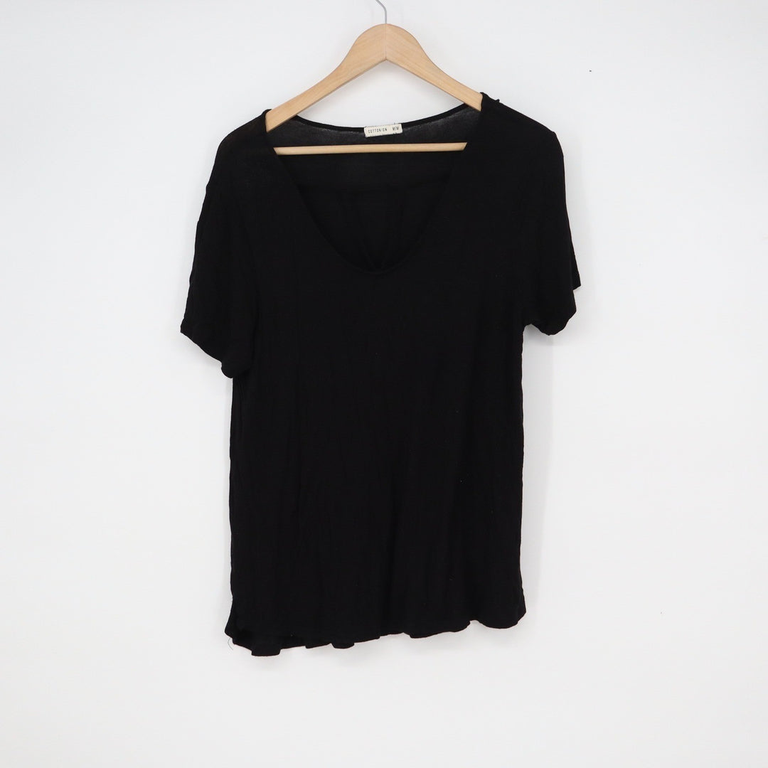 Cotton On Black Short Sleeve V-Neck T-Shirt Size M Relaxed Fit Basic Tee
