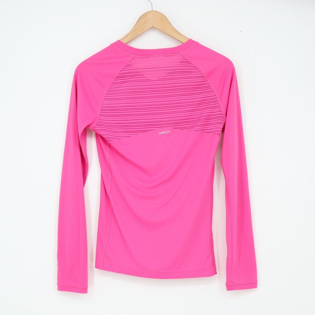 Adidas Shirt Womens XS ClimaCool V-Neck Pink Long Sleeve Mesh Back Excellent