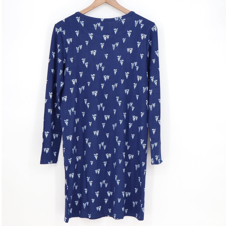 Charter Club Intimates Navy Blue Pine Tree Print Long Sleeve Nightgown Small