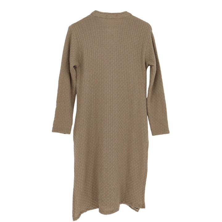 Aradhya Tan Brown Knit Long Sleeve Beaded Kurta Tunic Split Neck L