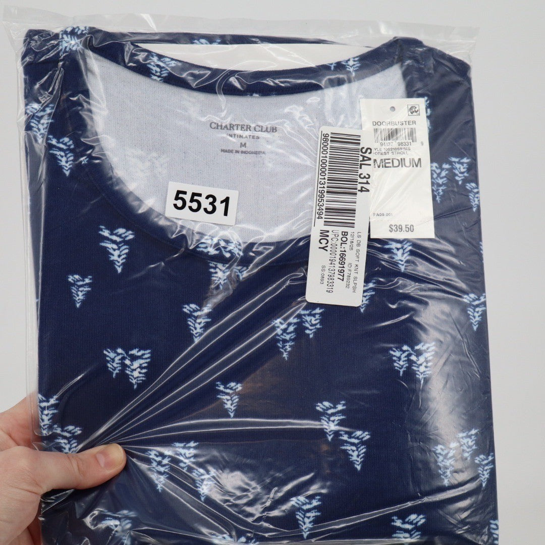 Charter Club Intimates Navy Pine Tree Soft Knit Long Sleeve Sleepshirt Medium