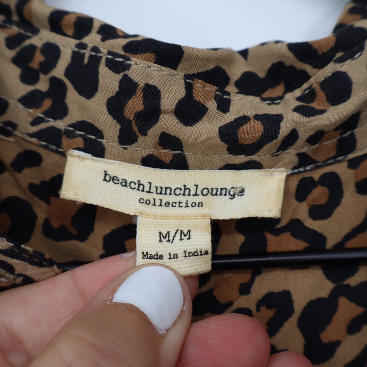 Beachlunchlounge Leopard Print Button Down Shirt Viscose Long Sleeve Blouse M