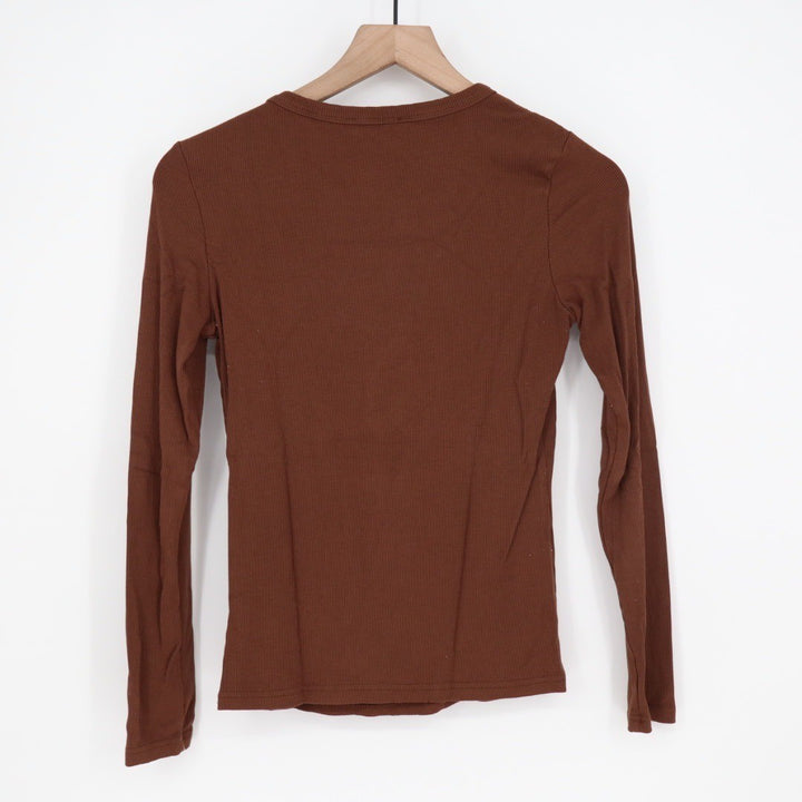 Zeagoo Brown Ribbed Long Sleeve Crew Neck Top Size M