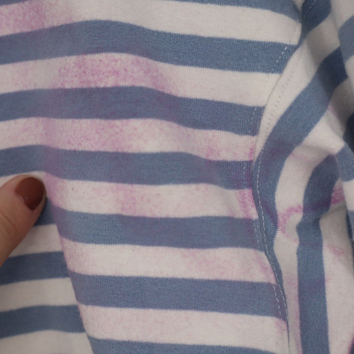 BTFBM Womens Blue White Striped Sweatshirt Yellow Trim Size L